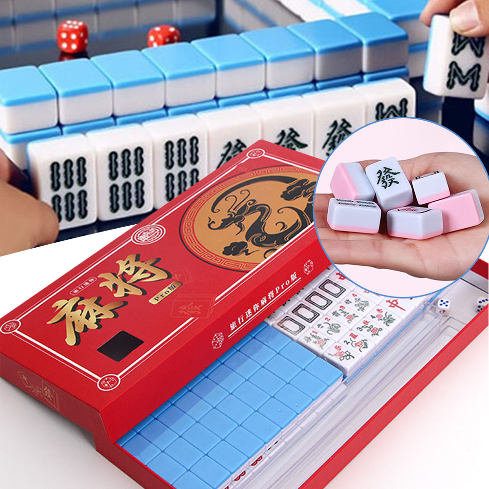 Board Game Master - ポータブル旅行ミニ麻雀セット旅行麻雀セット収納ボックス付き落下防止ボードゲームおもちゃ家族の集まり用