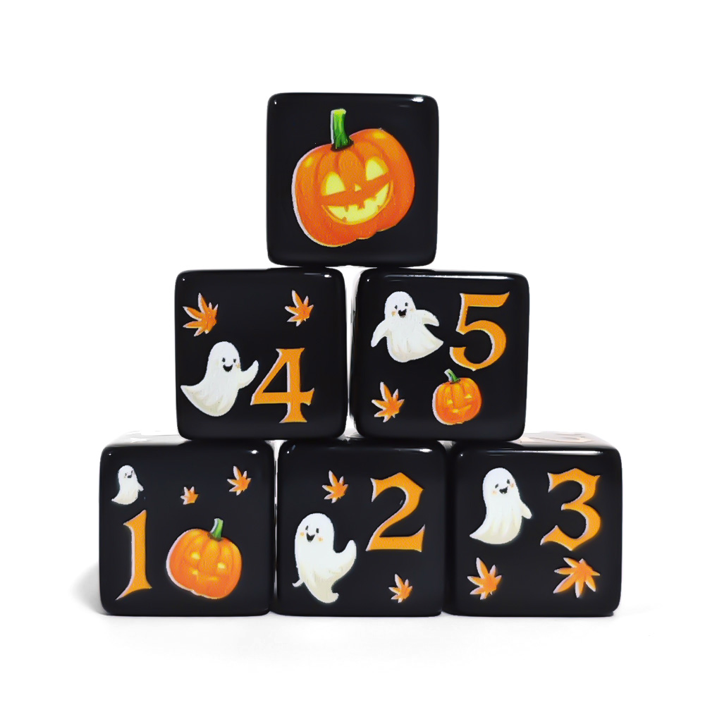 Board Game Print - 12個入り 16MM ブラックアクリル D6 ダイス、ハロウィン パンプキン