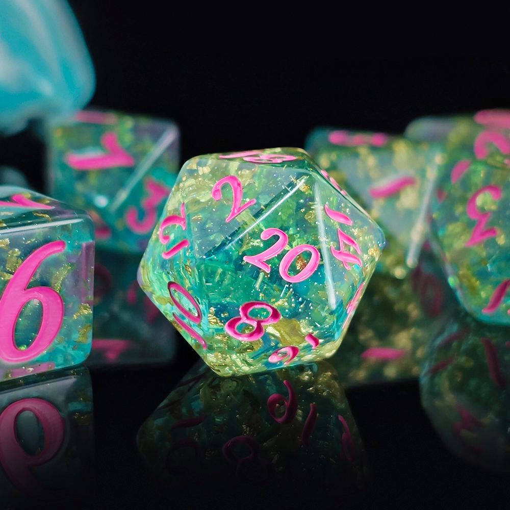 7個/セット 光沢のある箔入り樹脂製ダイスセット DND R - Board Game Rpg のレビューと価格