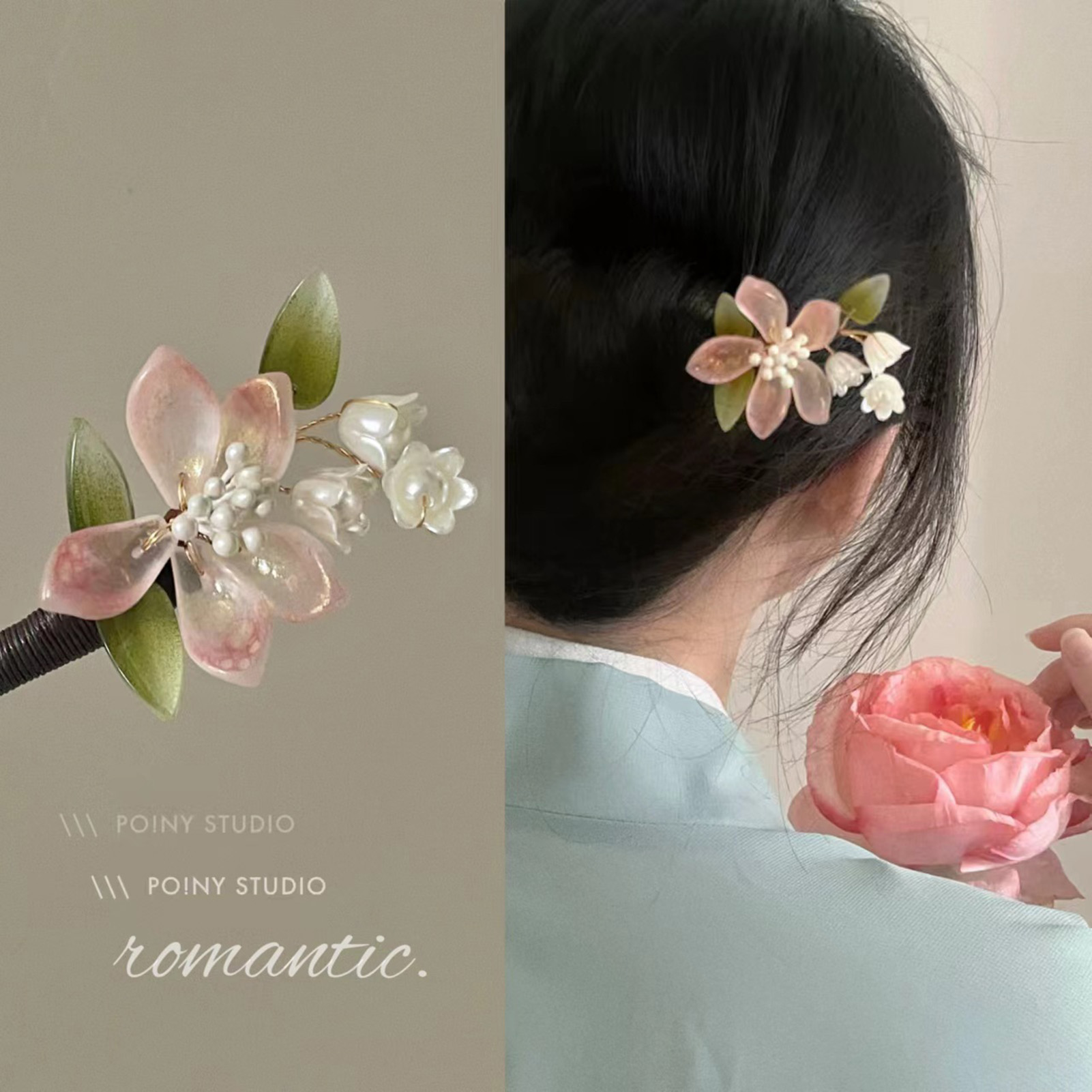 中国風の花のタッセルヘアピンヴィンテージ木製花柄パールヘアス - Board Game Go のレビューと価格
