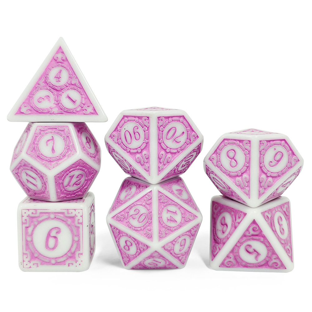 7 個ホワイトピンクアクリル多面体サイコロセットレトロパター - Board Game Rpg のレビューと価格