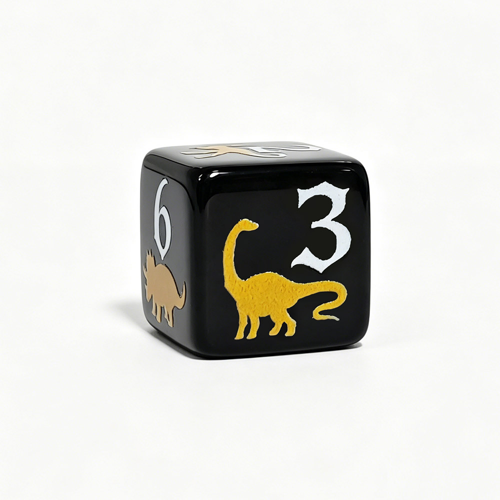 12個入り黒と黄色の恐竜アクリルダイス、16mm白数字ダイス - Board Game Print のレビューと価格