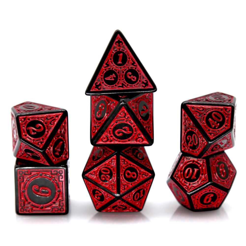 7 個黒赤アクリル多面体サイコロセットレトロパターン DND - Board Game Rpg のレビューと価格